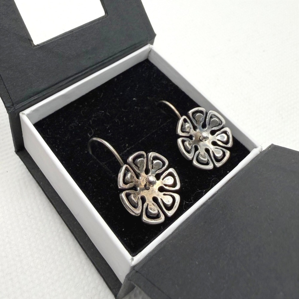 Trollbeads Graphic Flowers Earrings Silver Retired-NWOT